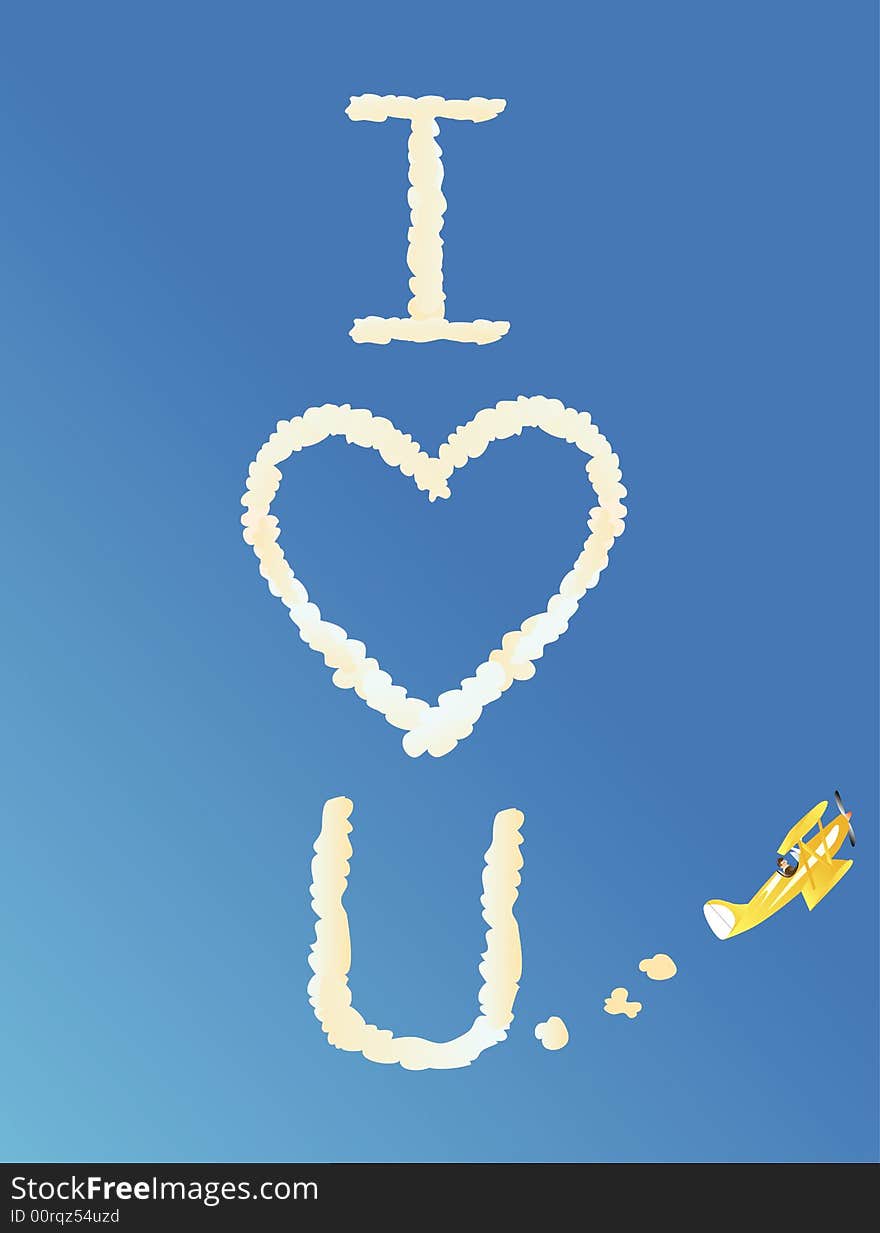 Biplane skywriting the words I heart you. Biplane skywriting the words I heart you