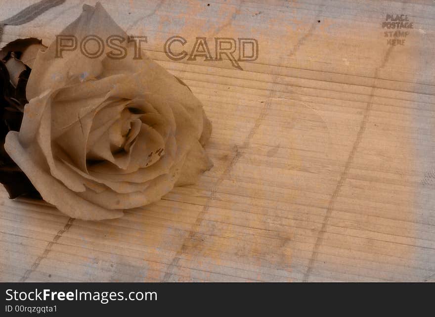 Vintage Grunge Style Postcard With Rose on Bamboo