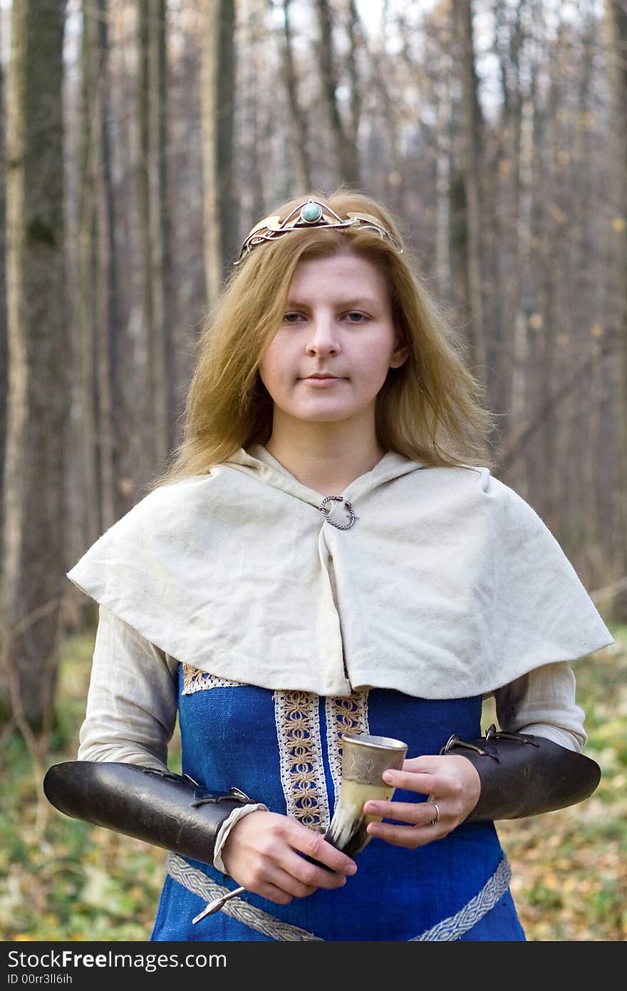 Portrait of the romantic girl in autumn forest. Portrait of the romantic girl in autumn forest