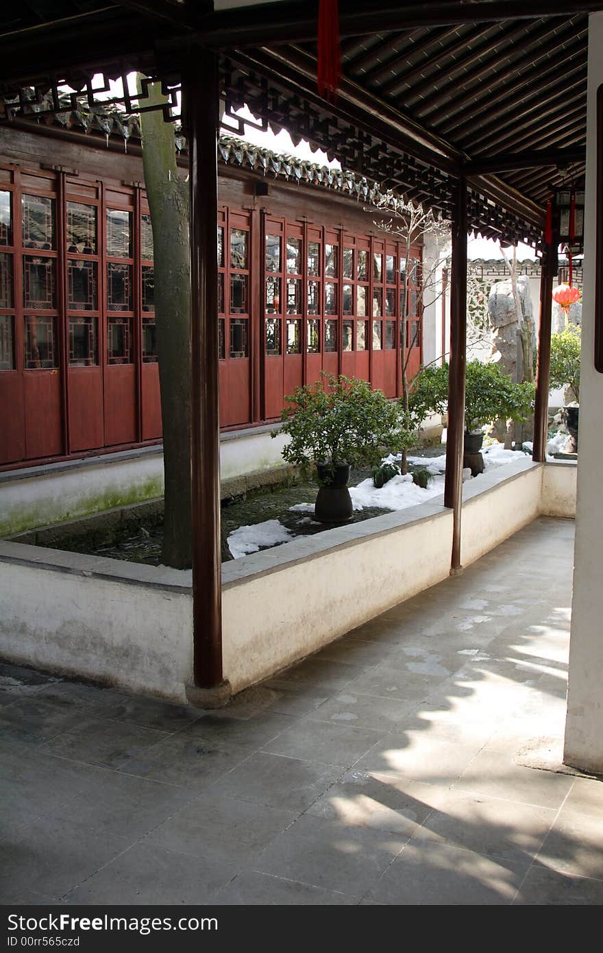 The graceful and grand scenery of the corridor .It's the typical symbol of the Park.This picture is taken in Net lion park in Suzhou ,China.