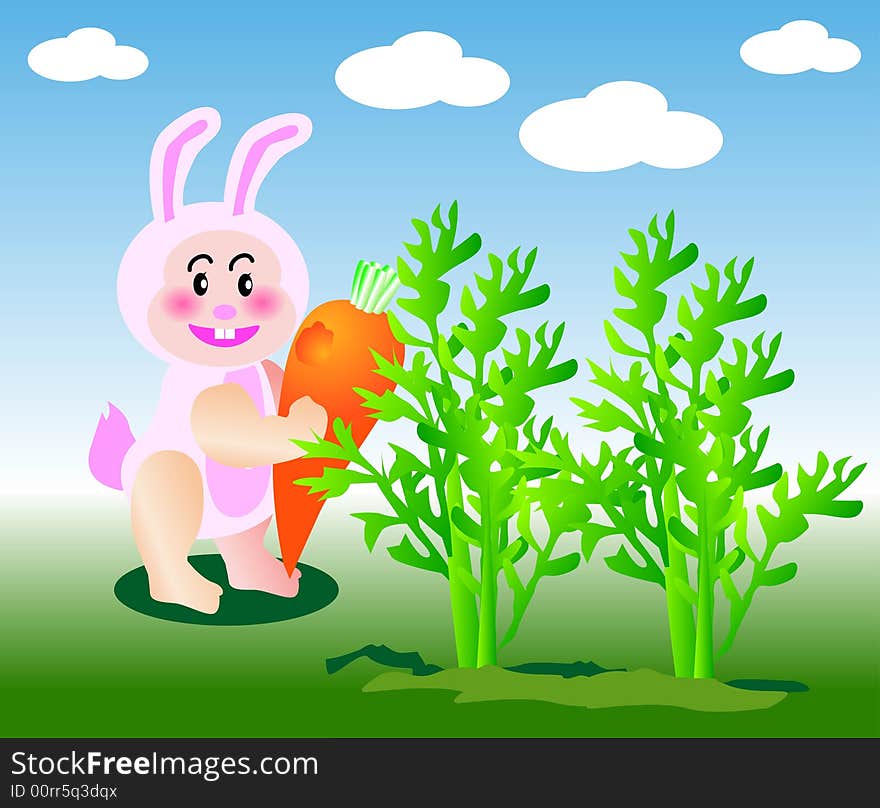 Vector illustration for a baby rabbit eating carrot