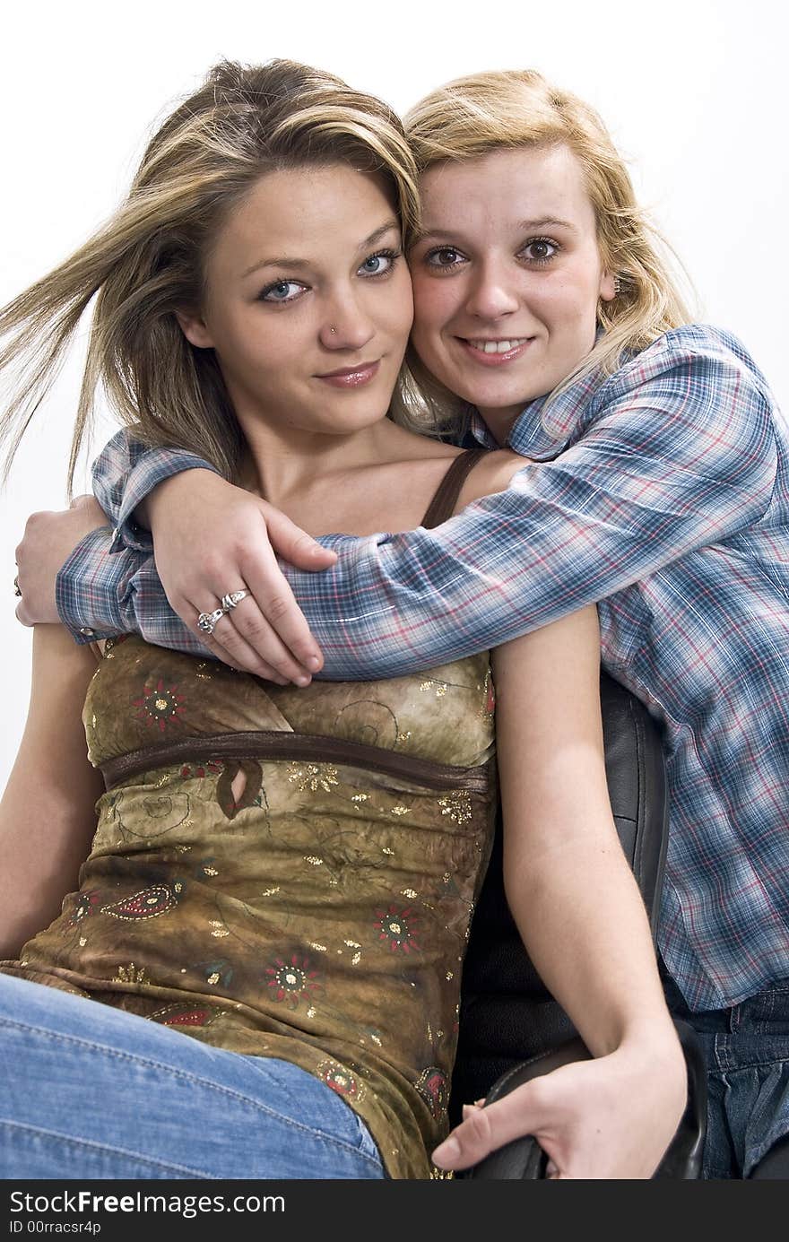 Two friends posing in studio. Two friends posing in studio