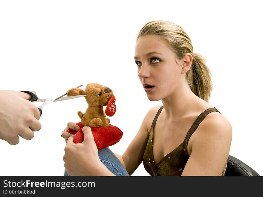 Girl playing with her gift. Girl playing with her gift