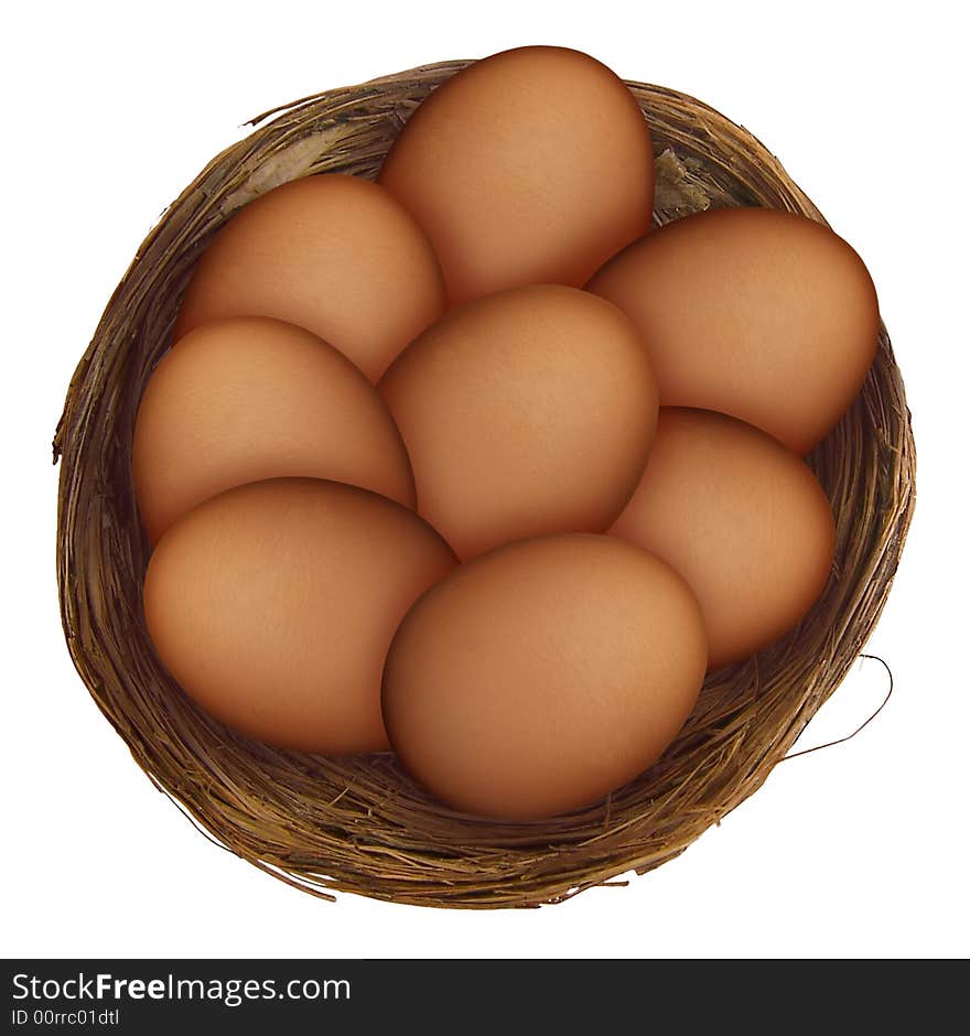 Eggs in a nest isolated on white background. Eggs in a nest isolated on white background