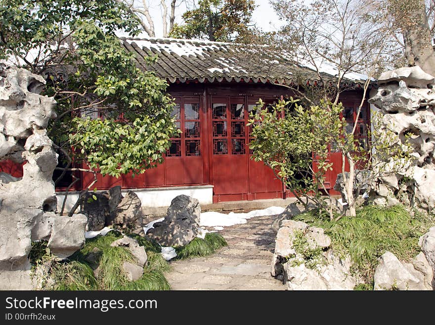 The graceful and grand scenery of the corridor .It's the typical symbol of the Park.This picture is taken in Net lion park in Suzhou ,China.