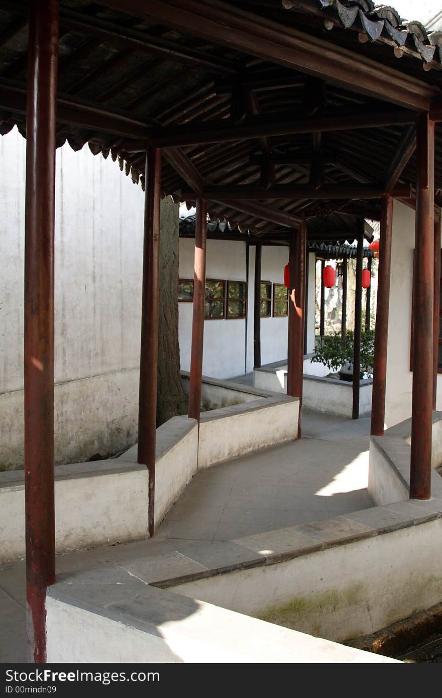 The graceful and grand scenery of the corridor .It's the typical symbol of the Park.This picture is taken in Net lion park in Suzhou ,China.