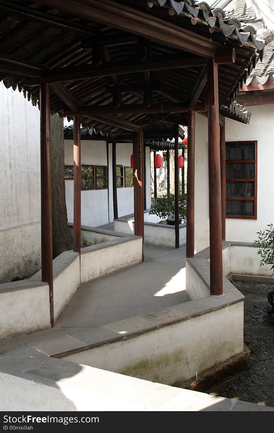 The graceful and grand scenery of the corridor .It's the typical symbol of the Park.This picture is taken in Net lion park in Suzhou ,China.