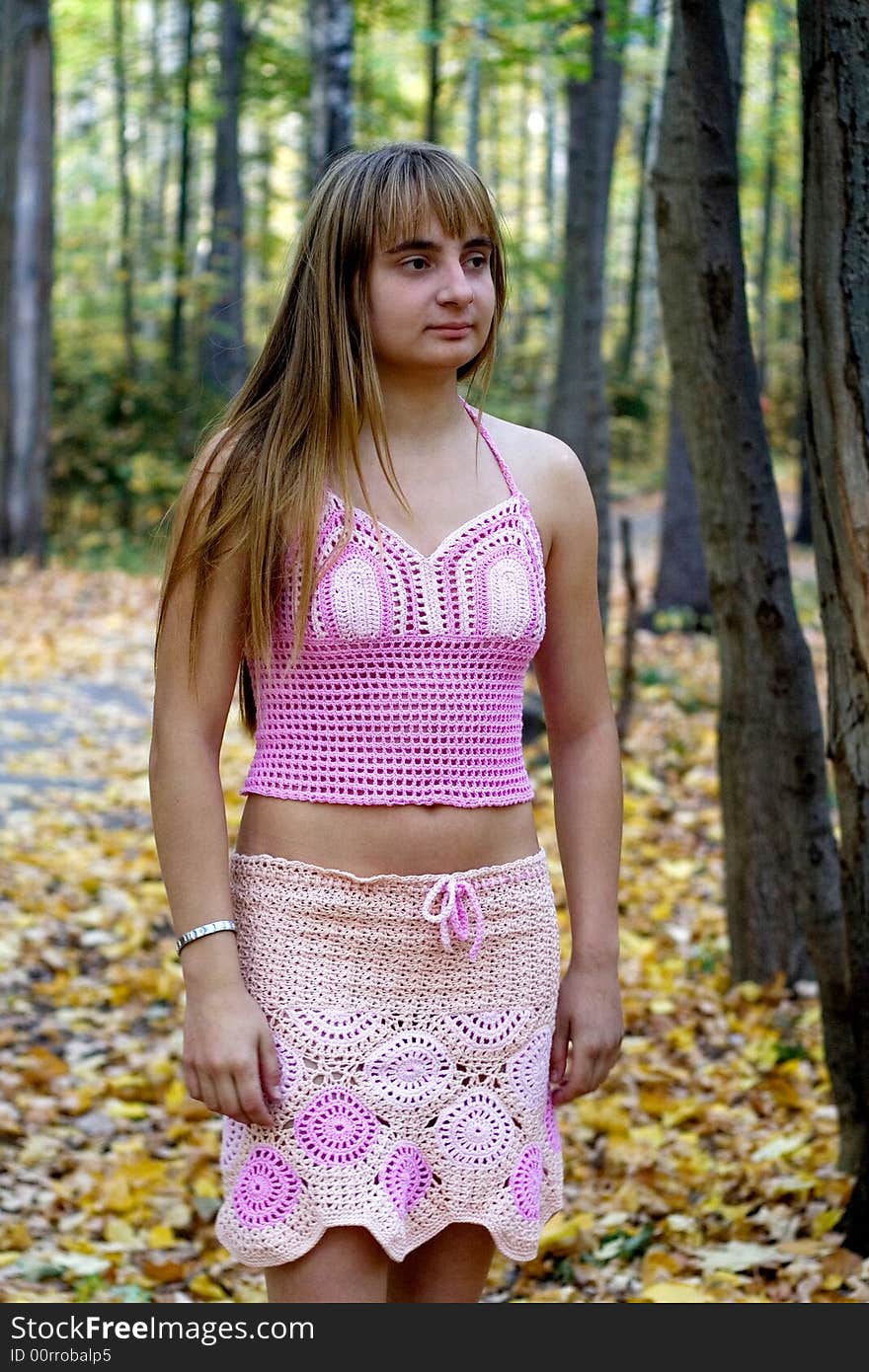 Portrait of the beautiful girl in autumn forest. Portrait of the beautiful girl in autumn forest.