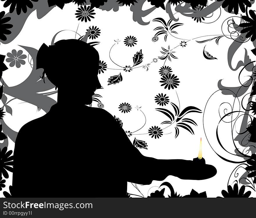 Beautiful woman with candle silhouette