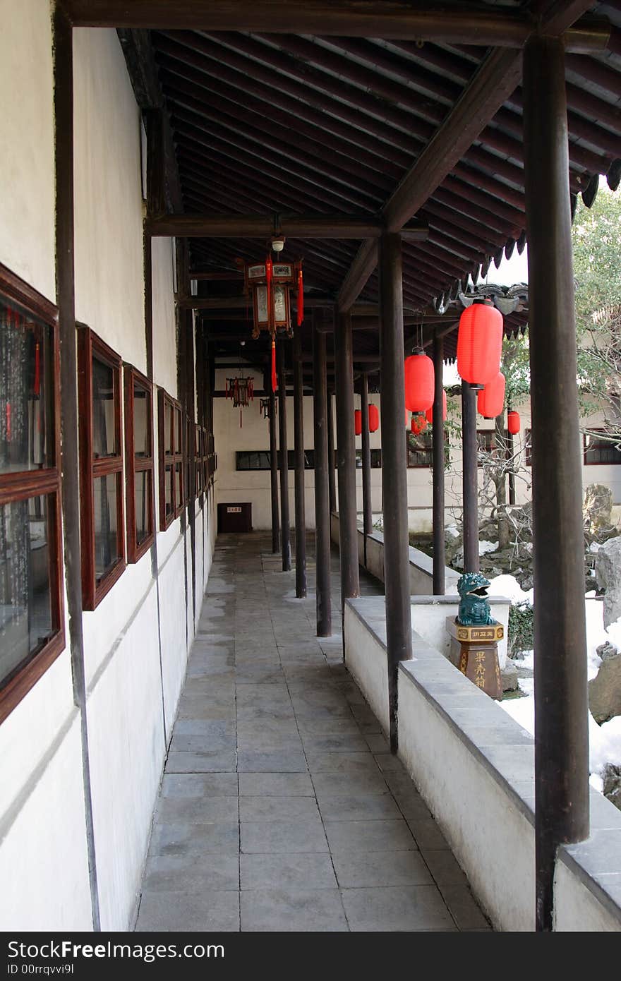 The graceful and grand scenery of the corridor .It's the typical symbol of the Park.This picture is taken in Net lion park in Suzhou ,China.