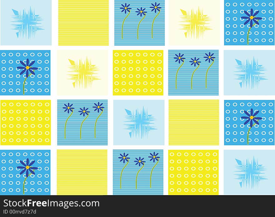 Blue-yellow background with flowers