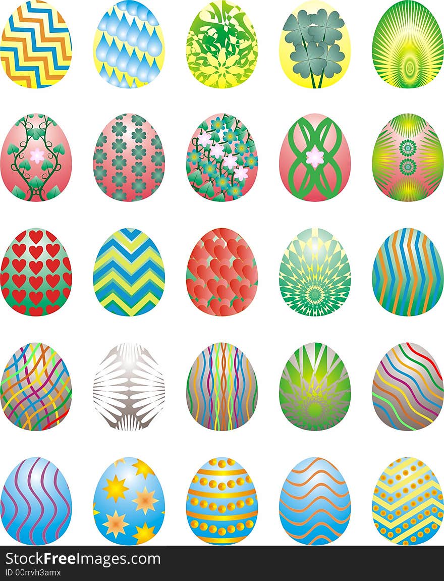 Twenty five easter eggs - vector. Twenty five easter eggs - vector