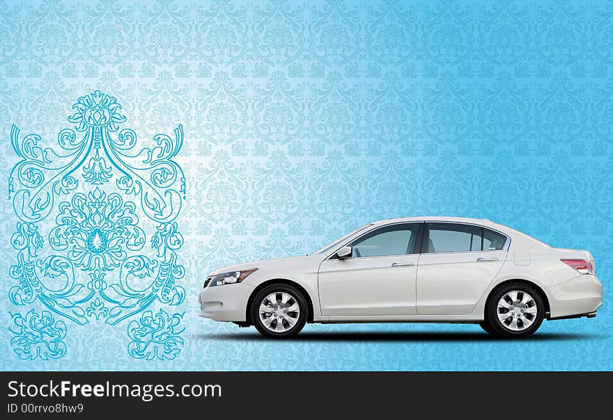 A car in a blue background with some illsuions. A car in a blue background with some illsuions.