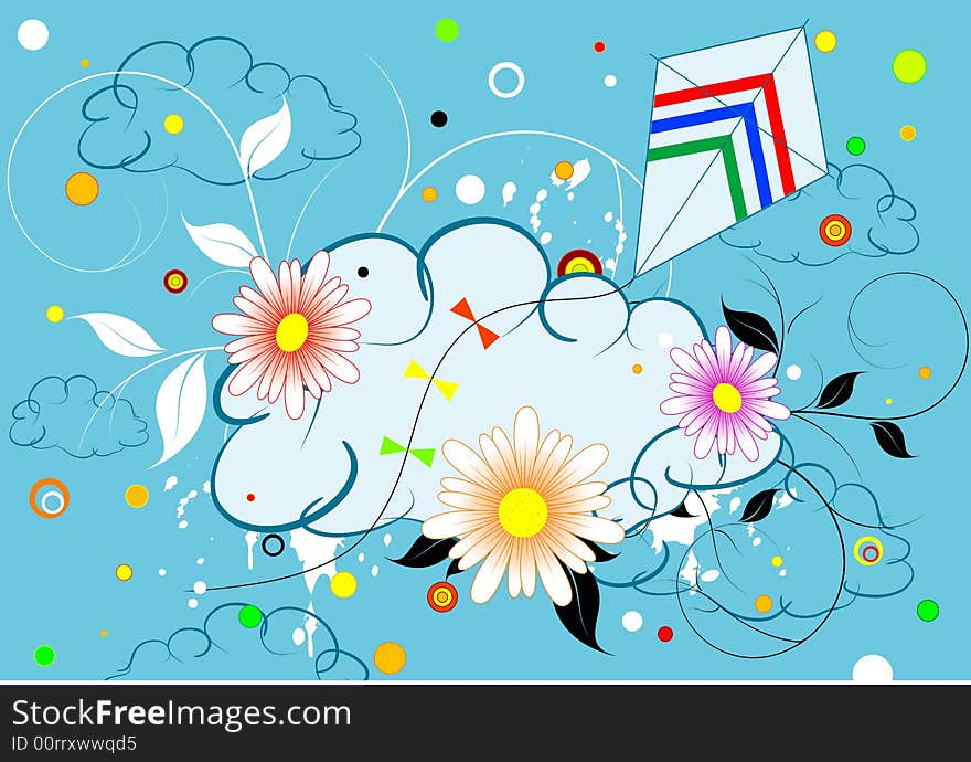 Colorful design with clouds and kite, vector illustration. Colorful design with clouds and kite, vector illustration