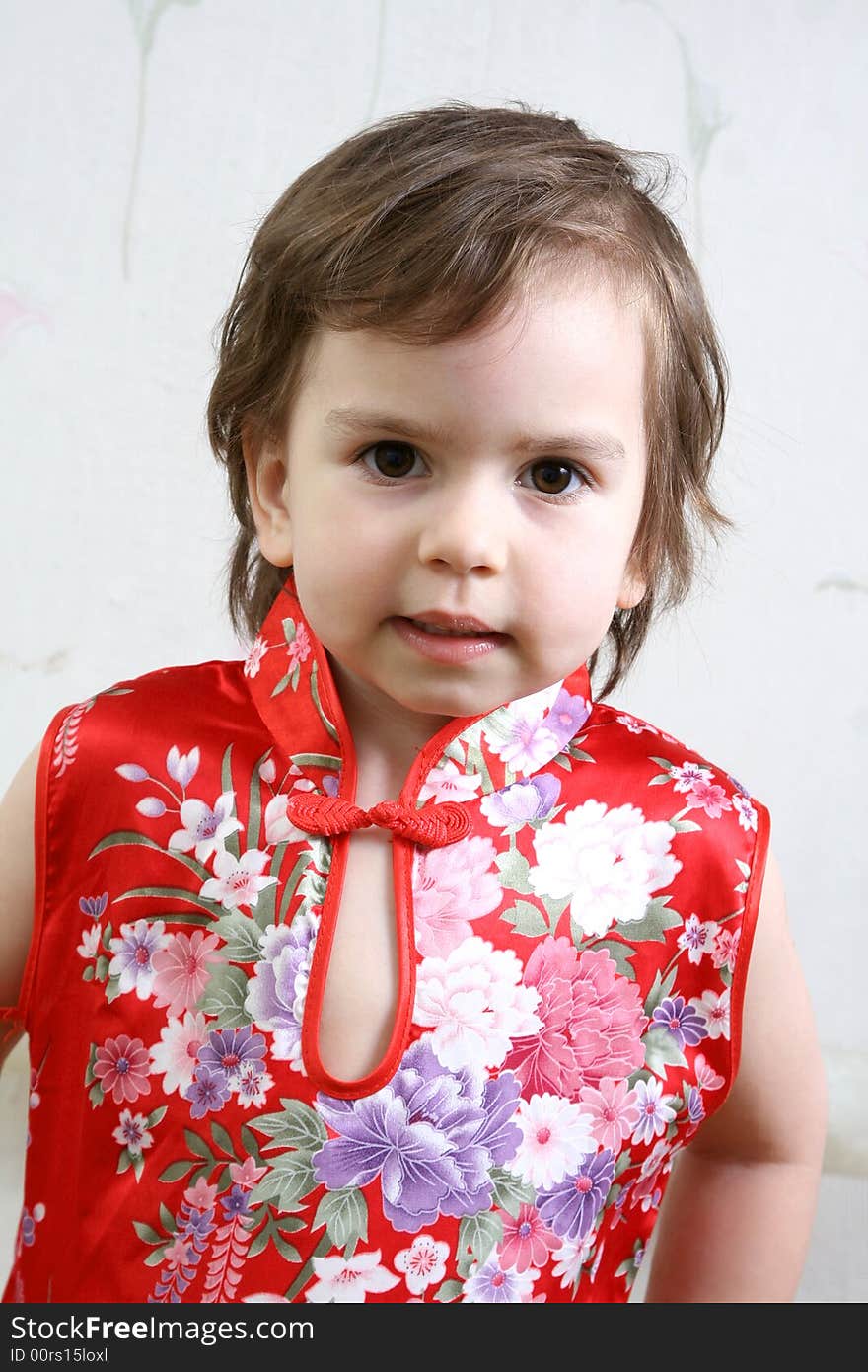 Little girl in red Chinese dress. Little girl in red Chinese dress