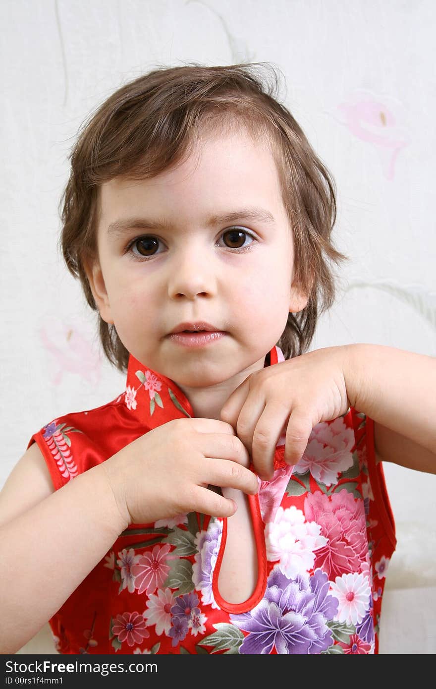 Little girl in red Chinese dress. Little girl in red Chinese dress