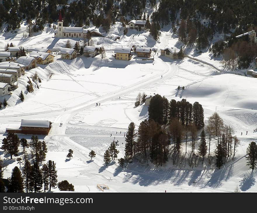 Snowy village in the Alps (switzerland)