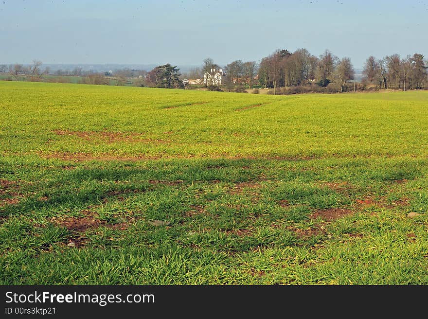 A country house in a field