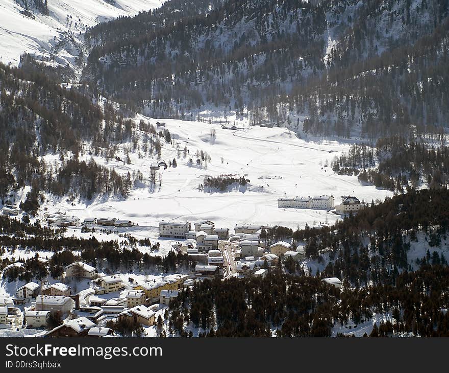 Snowy village in the Alps (switzerland)