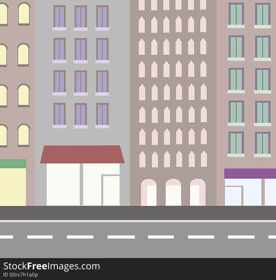 Computer generated illustration of an urban street. Computer generated illustration of an urban street