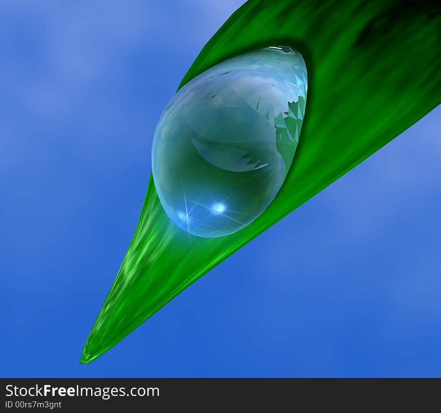 Drop of dew on a green leaf. Drop of dew on a green leaf