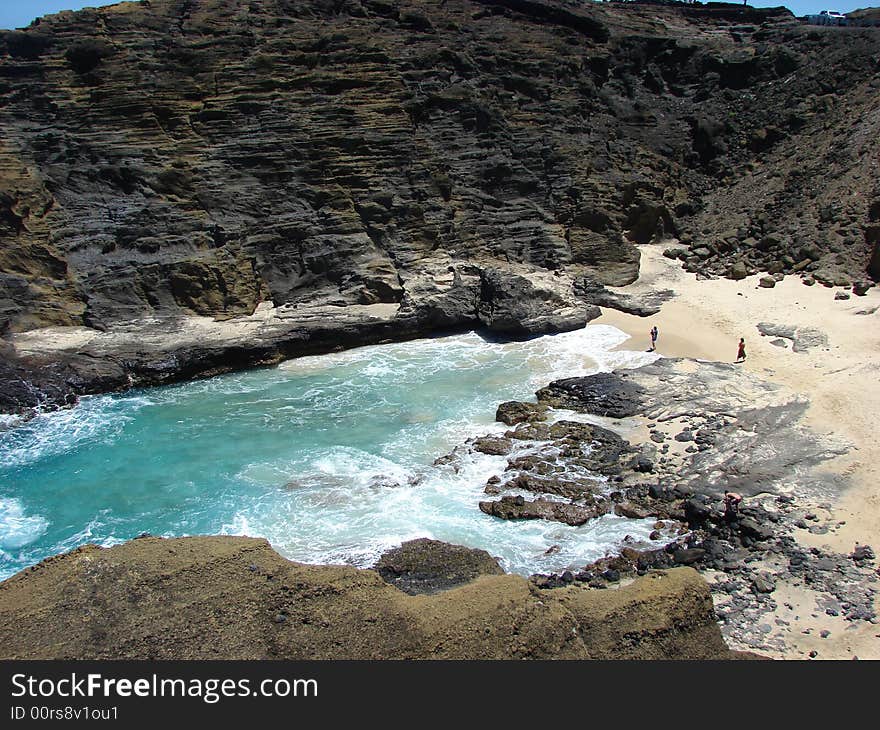 Local beach in Hawaii taken from a cliff. Local beach in Hawaii taken from a cliff