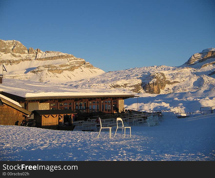 Beautiful snowscape with a chalet