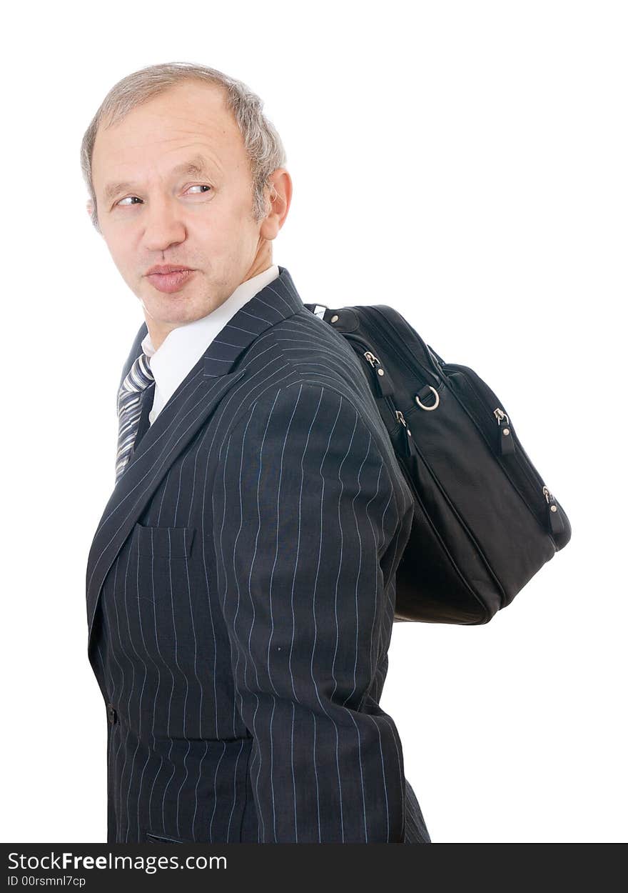 The businessman with a bag isolated