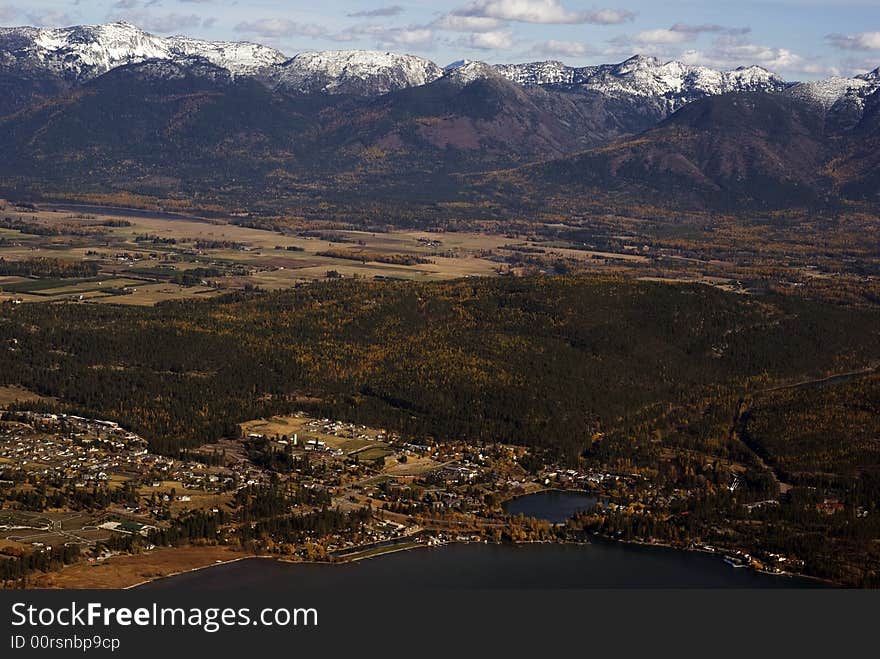 Aerial view of Flathead valley in the Fall. Aerial view of Flathead valley in the Fall