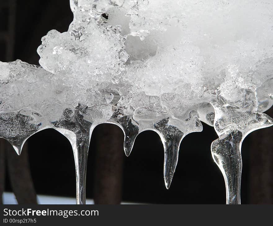 Icicles on a roof in winter