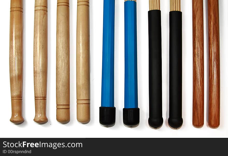 Complete set of drumsticks isolated on a white background