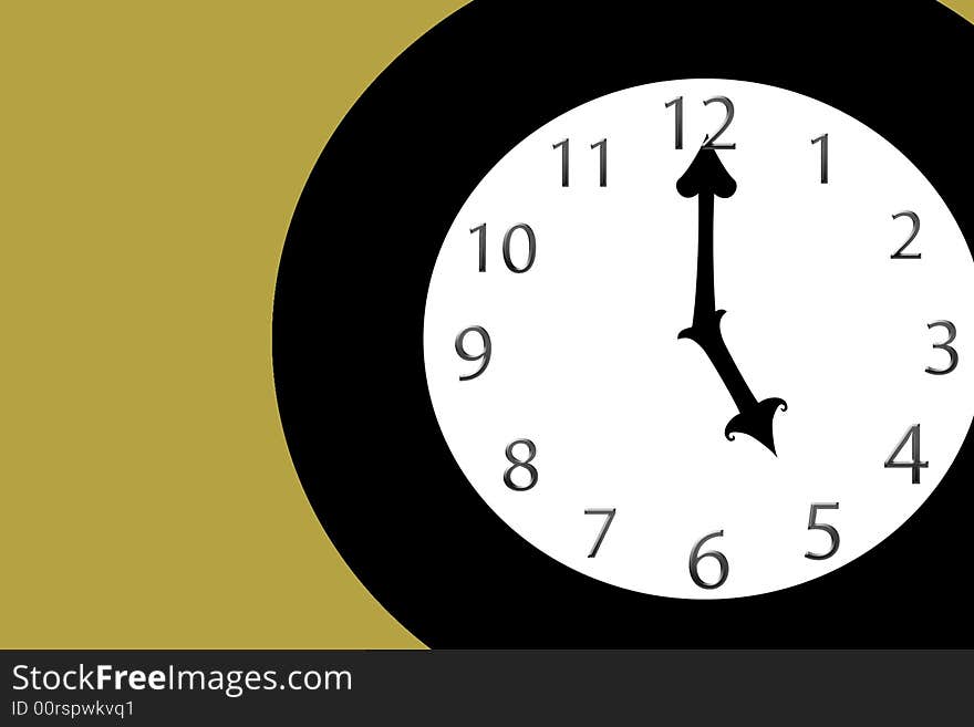 A simple illustration of a clock with the hour and minute hands at five o'clock. A simple illustration of a clock with the hour and minute hands at five o'clock