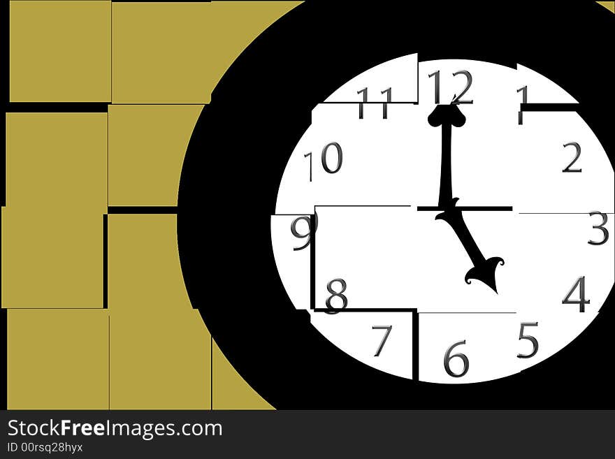 A simple illustration of a clock with the hour and minute hands at five o'clock. A simple illustration of a clock with the hour and minute hands at five o'clock