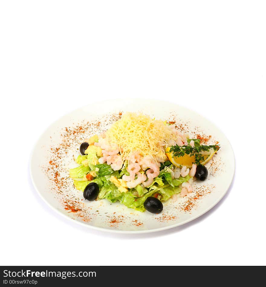 Dish of seafood isolated on white background