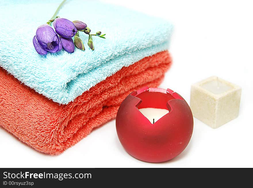 Towel and candles, spa relaxation