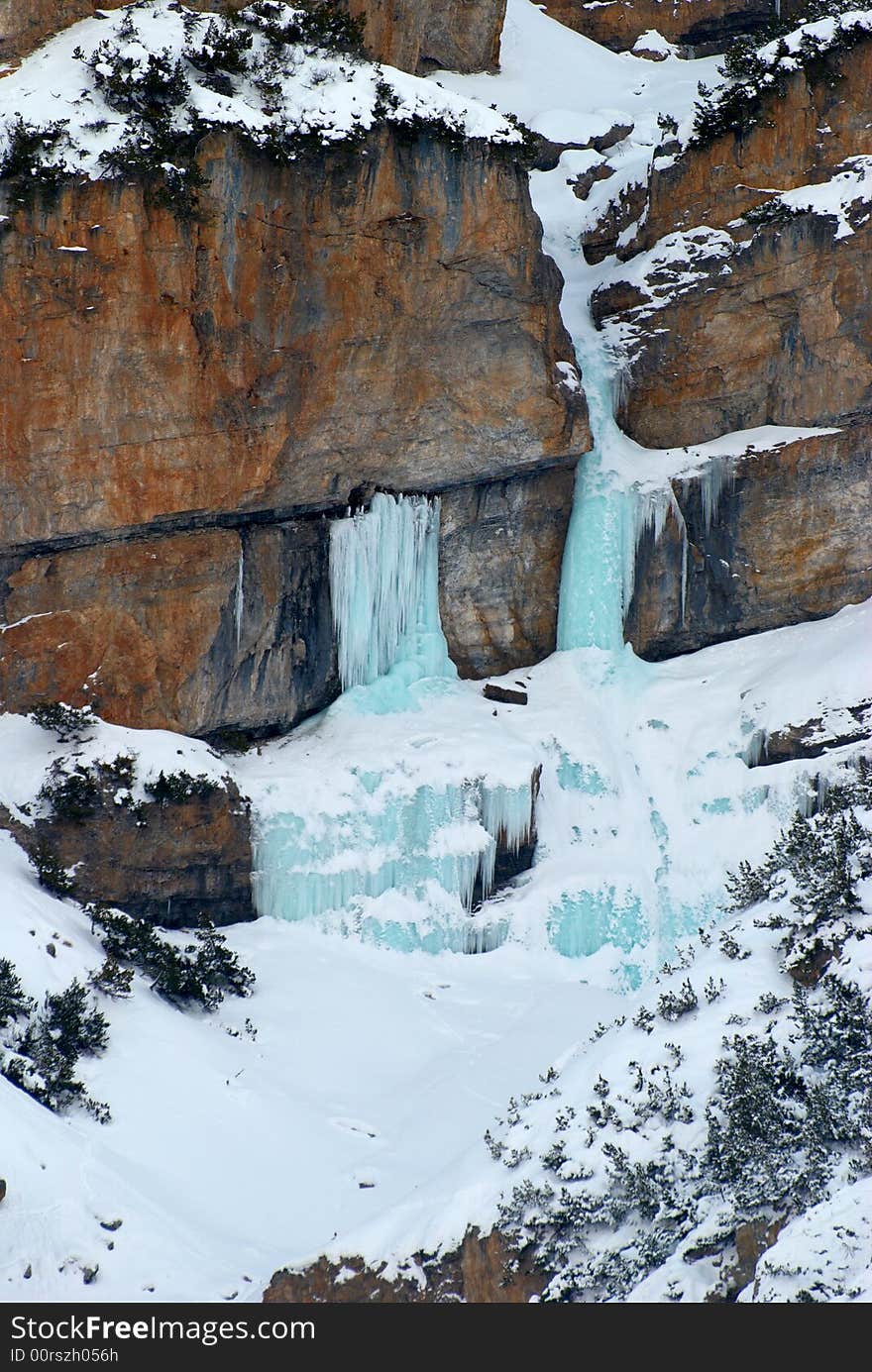 Frozen waterfall in Italian Alps