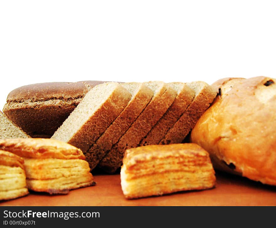 Bread and bun on white background