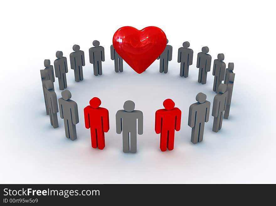 People in circle with heart symbol - outsiders