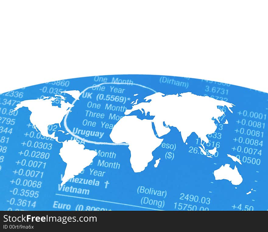 Outline map of world on financial figures. Outline map of world on financial figures