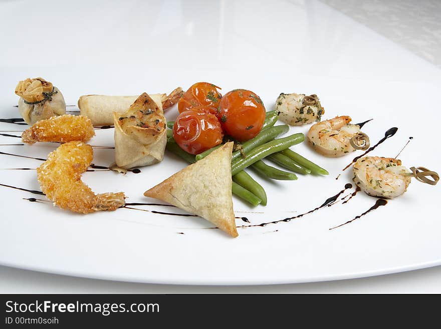 A Japanese platter isolated on a white background. A Japanese platter isolated on a white background