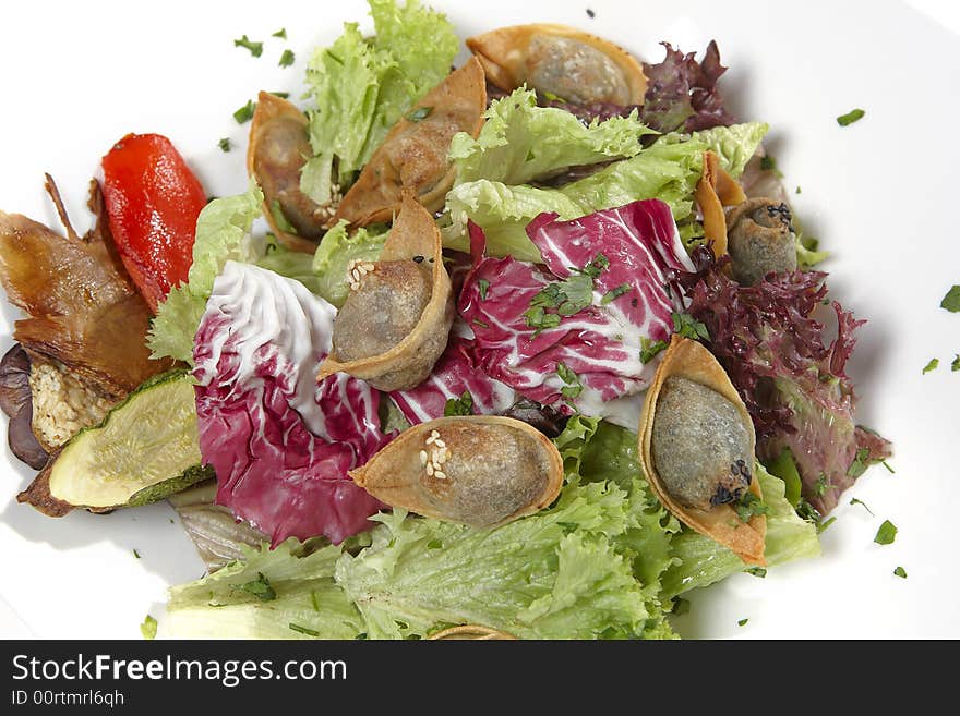 A Japanese platter isolated on a white background. A Japanese platter isolated on a white background