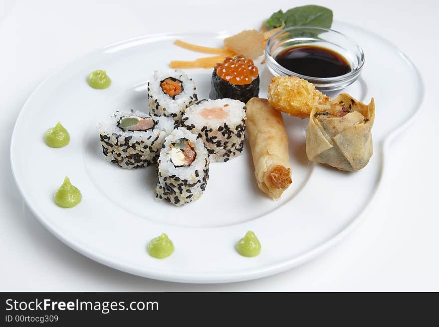 A Sushi platter isolated on a white background