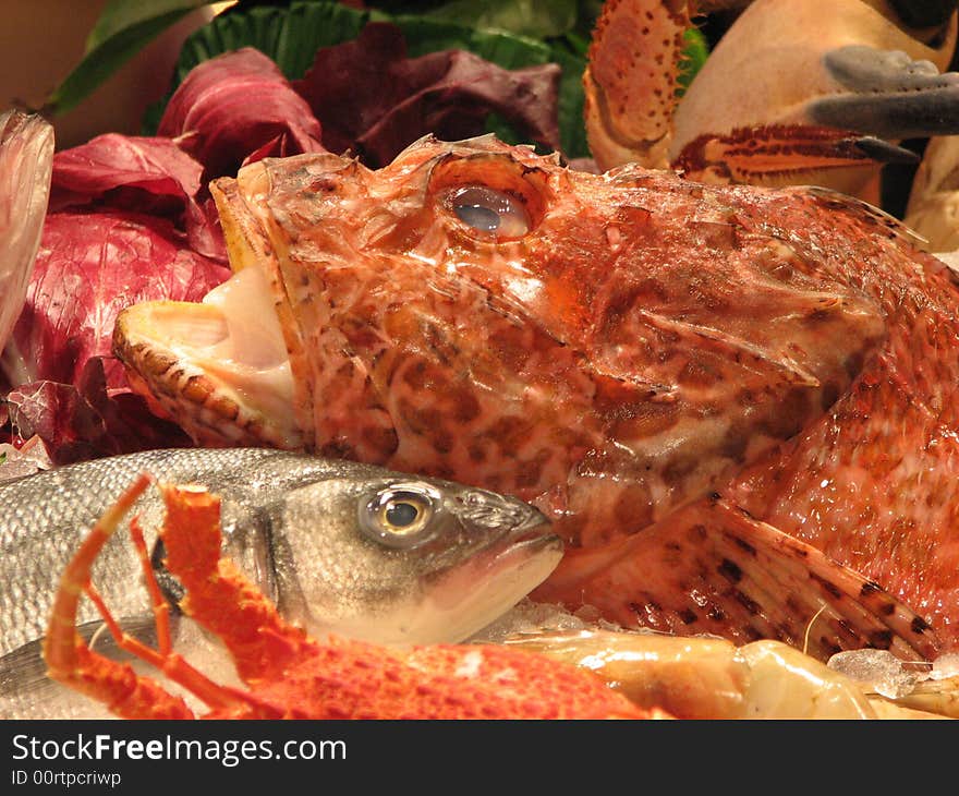 Fresh fish waiting to be cooked in a restaurant. Fresh fish waiting to be cooked in a restaurant