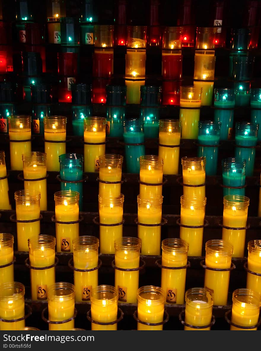 Different colors candles in a church