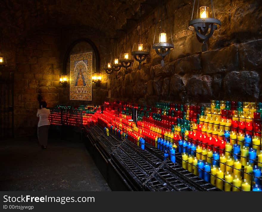 Candles in a dark church. Candles in a dark church