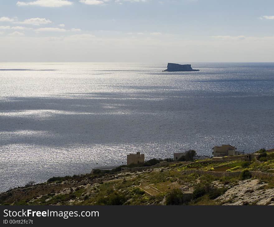 Solitary Filfla Island part of the Maltese Archipelago