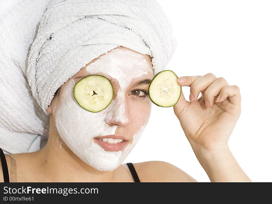 Girl wearing face moisture mask