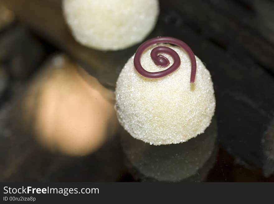 Malaysia Kuala Lumpur: Culinary; Sugar candy petit four; nice presentation in nouvelle cuisine style. Malaysia Kuala Lumpur: Culinary; Sugar candy petit four; nice presentation in nouvelle cuisine style