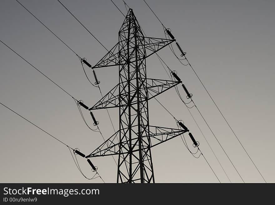 Power lines with a grey air at fall evening. Power lines with a grey air at fall evening