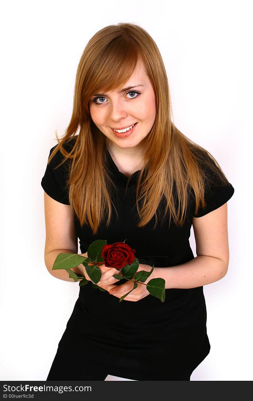 Women with big red  rose. Women with big red  rose